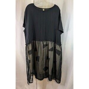 Lagenlook Tunic Dress Plus Black Skater 3x Sheer Overlay Goth Funky (E08)